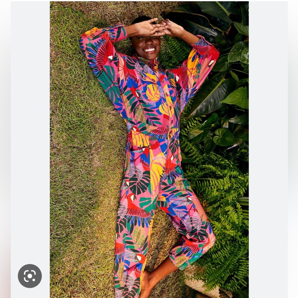 NWT Farm Rio Pink Macaw Twill Jumpsuit in Sz XS